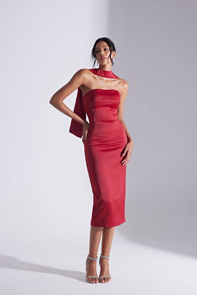 BETTY & SAM MONIQUE - Sötétvörös pánt nélküli ceruzaszoknya esküvői ruha