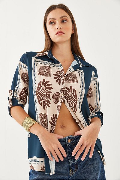Bianco Lucci Women's Patterned Satin Shirt Mbms040 60501040