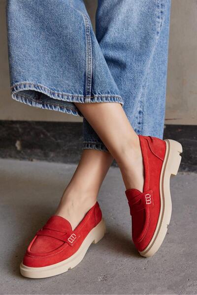 NILUFARR Mocasini pentru femei Rena din piele naturală din piele intoarsa rosie