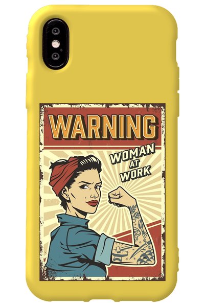 WANNA PROTECT iPhone XS Yellow Inside Velvet Warnıng Girl Power Patterned Sil...