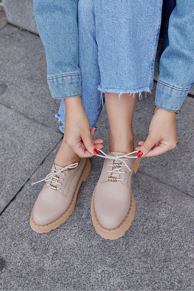 NILUFARR Pavia Nude Genuine Leather Lace-Up Women's Loafer