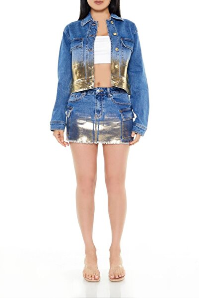 Forever 21 Metallic Denim Kargo Mini Etek