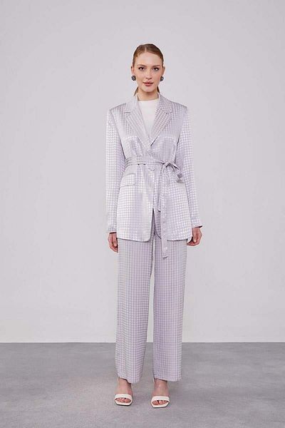 Levidor Gray Houndstooth Patterned Set - Jacket and Jeans