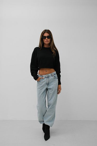 Black Fashion Πλεκτό πουλόβερ Raglan Sleeve Crop Μαύρο