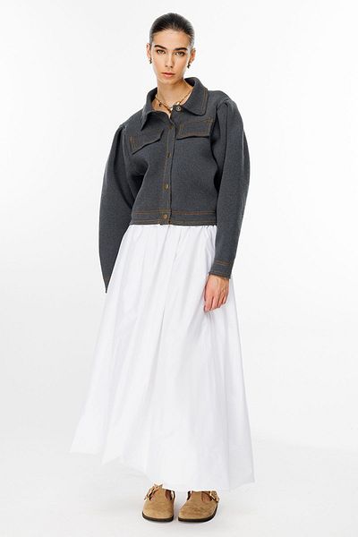 Hooopstore Πλεκτό Bomber Anthracite Jacket με μεταλλικά κουμπιά