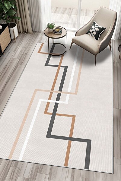 West Home Makinede yıkanabilir kaymaz taban leke tutmaz modern bej mutfak hal...