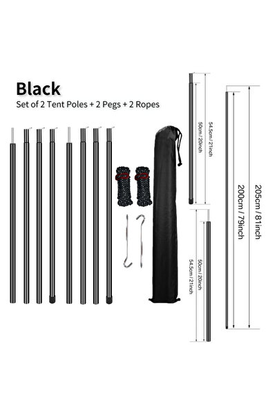 Choice مجموعة من 4 قطع سوداء مكونة من 2 عمود خيمة وأعمدة قماش مشمع قابلة للتع...