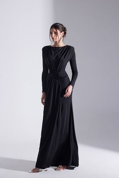 BETTY & SAM Hailey Black Drapely Long Dress