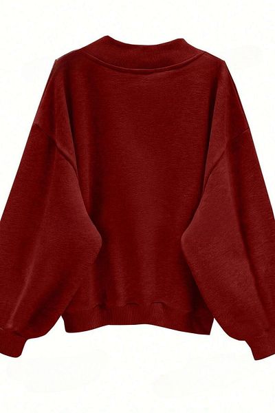 Know Damen-Sweatshirt mit 3 Fäden, rot, einfarbig, V-Ausschnitt, Oversize