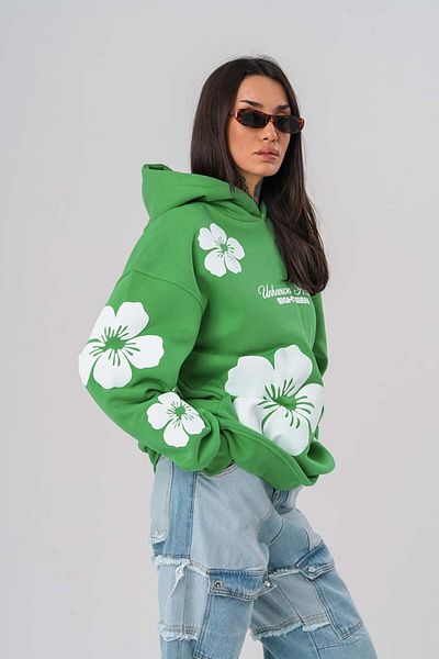 go gang own Flowers Embossed Printed Hooded Sweatshirt