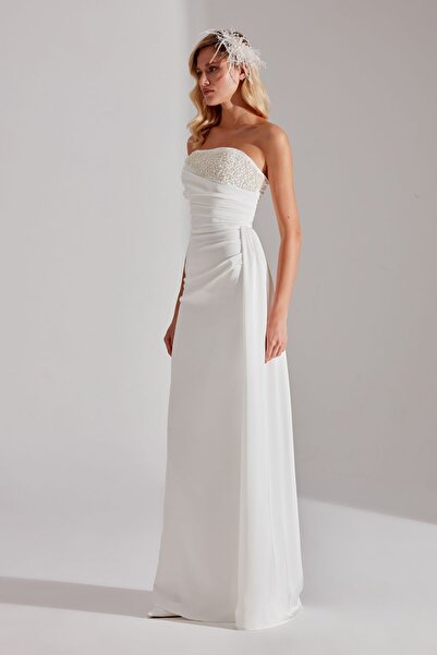 BETTY & SAM JASMINE BÍLÁ PERLOVANÁ DETAILNÍ SVATBA BEZ POPRUHŮ