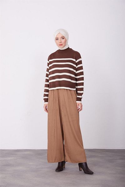 Armine Chocolate Colored Tunnel Trousers with Elastic Waist - 23K2433