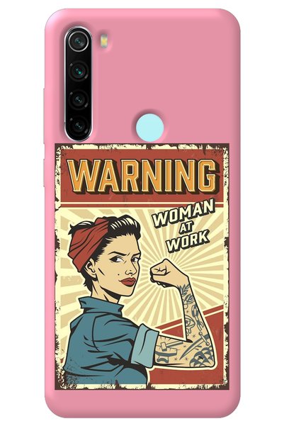 WANNA PROTECT Xiaomi Redmi Note 8 Pink Inside Velvet Warnıng Girl Power Patte...