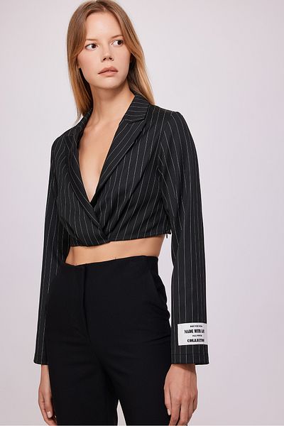 Berr-ın Bluză crop cu dungi negre