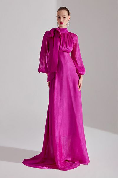BETTY & SAM Φόρεμα ELIZABETH Fuchsia Flared - Γιακάς Κορδέλας