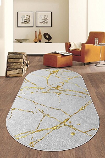West Home Dijital Baskı Yıkanabilir Kaymaz Taban Oval Mutfak Halısı Salon Hal...
