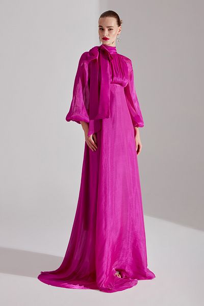 BETTY & SAM Φόρεμα ELIZABETH Fuchsia Flared - Γιακάς Κορδέλας