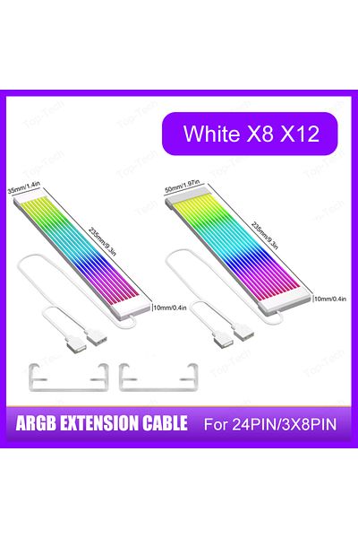 Choice كابل تمديد طاقة اللوحة الأم 8/24 دبوسًا أبيض X8 X12 5 فولت 3 سنون Argb Sync PC كابل تمديد طاقة اللوحة الأم 8/24 دبوسًا شريط LED مرن