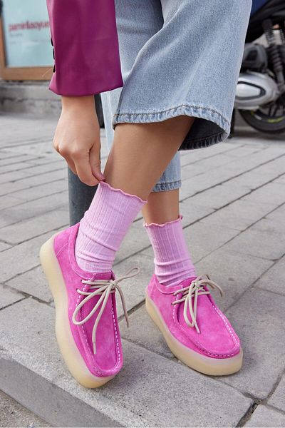NILUFARR James Pink Genuine Leather Lace-Up Women's Shoes