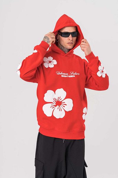 go gang own Flowers Embossed Printed Hooded Sweatshirt