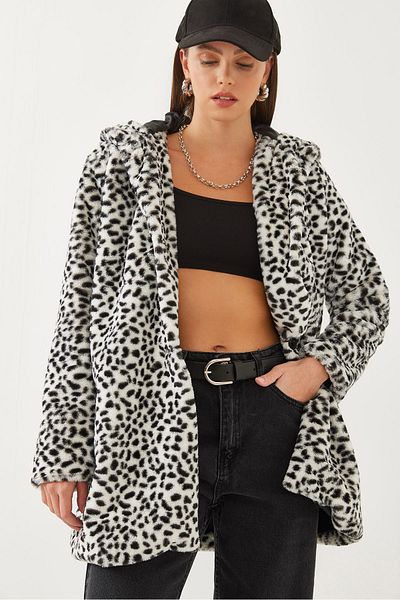 Bianco Lucci Women's Hooded Leopard Patterned Fur 2457 60251827
