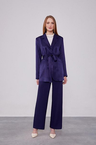 Levidor Navy Blue Houndstooth Patterned Jacket Set