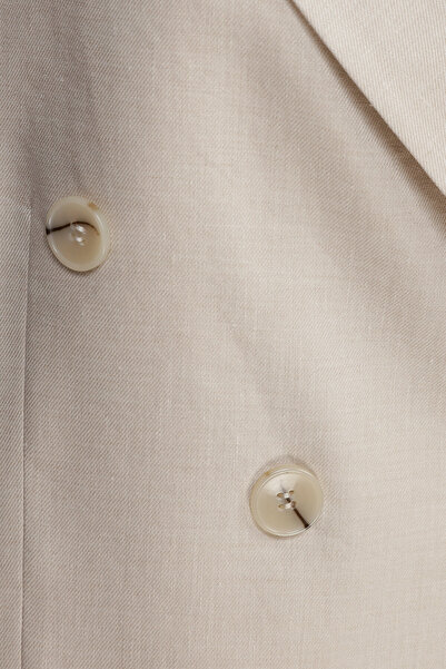 W Collection Beige Swallow Collar Buttoned Linen Viscosa Jacket