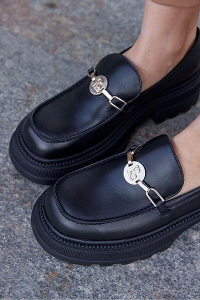 NILUFARR Penna Black Genuine Leather Thick Soled Women's Loafer
