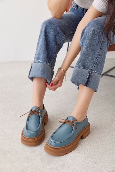 NILUFARR Loafer de damă Gabriel Blue din piele naturală