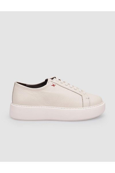 Cabani 100% Genuine Leather Beige Lace-Up Women's Sports Shoes