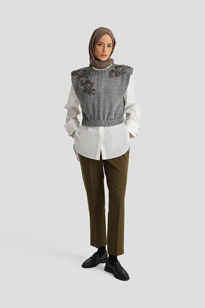 Armine Pantaloni de călcat de culoare kaki - Model 24k2710