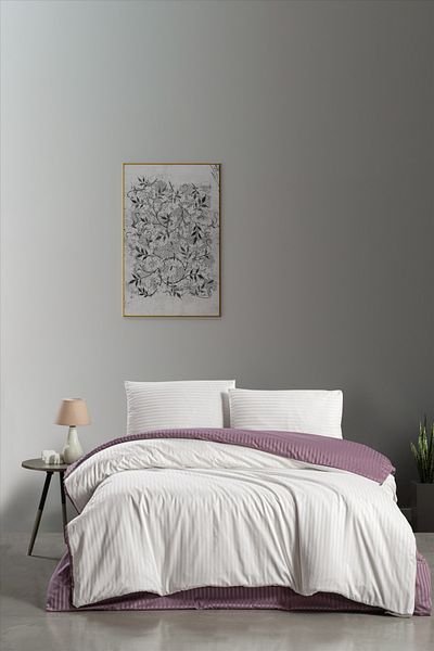 Firuze Satin Double Duvet Cover Set Double Sided Line Pattern High End Soft and Shiny