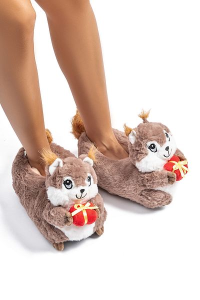 Twigy Squirrel Women's Slippers - Brown, Size 36/41