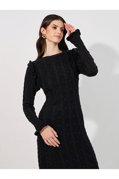 Styli Textured Cable Knit Sweater Midi Dress