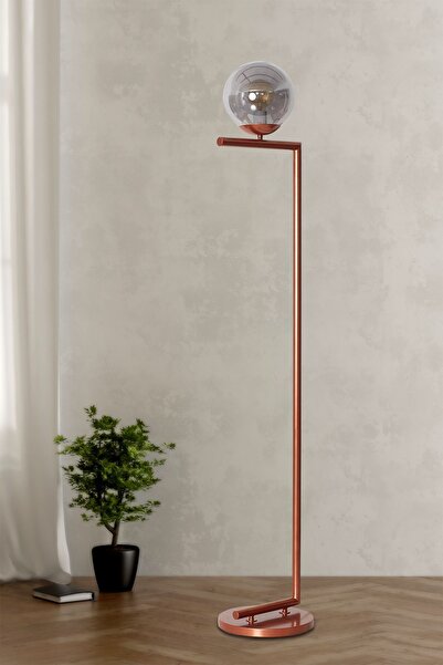 Luzarana Casa Bakır Metal Gövde Füme Camlı Tasarım Lüx Yerden Aydınlatma Lambader