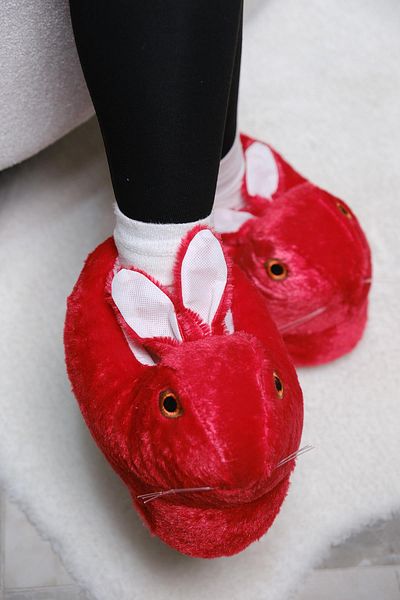 Oksit Earna Rabbit Model Inflatable Plush Women's Slippers