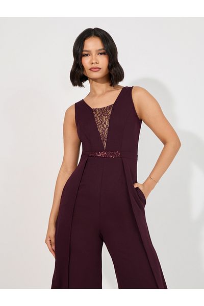 Styli Wide Leg Sleeveless Sequined Jumpsuit