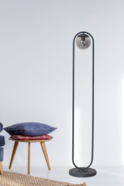 Luzarana Zenga Antrasit Metal Gövde Füme Camlı Tasarım Lüx Yerden Aydınlatma Lambader