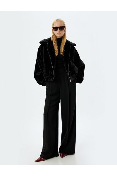 Koton Φερμουάρ Crop Oversize Bomber βελούδινο μπουφάν