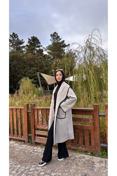 hacer ayaydın Embroidered Bathrobe Type Belted Lined Women's Coat