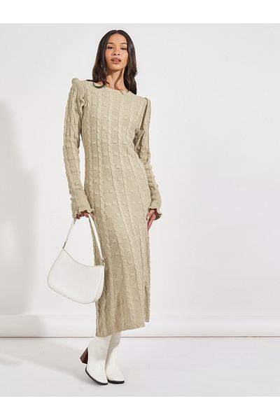 Styli Textured Cable Knit Sweater Midi Dress