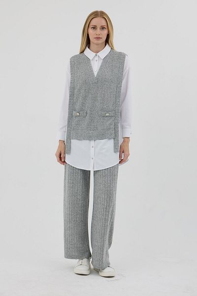 Moodbasic Set de tricotaj cu detaliu cămașă - gri