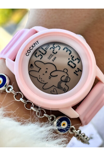 Cockpit Pembe Renk Silikon Kordon Dijital Spor Kız Erkek Çocuk Kol Saati Bile...