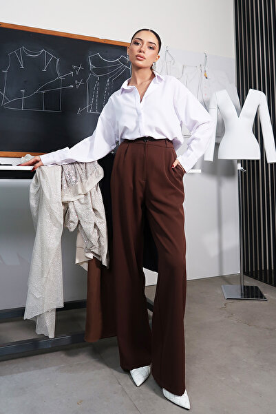 VAGGON Brown Wide Leg Women's Trousers - Vs00101