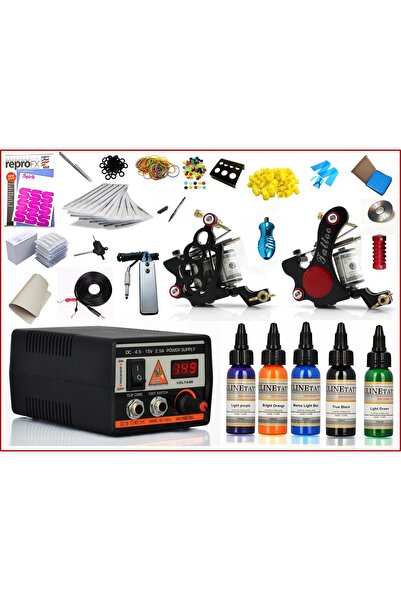 XLINETATTOO XL-3499 - 2 Makineli Büyük Boyalı Dövme Makinesi Seti Full