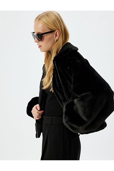 Koton Φερμουάρ Crop Oversize Bomber βελούδινο μπουφάν
