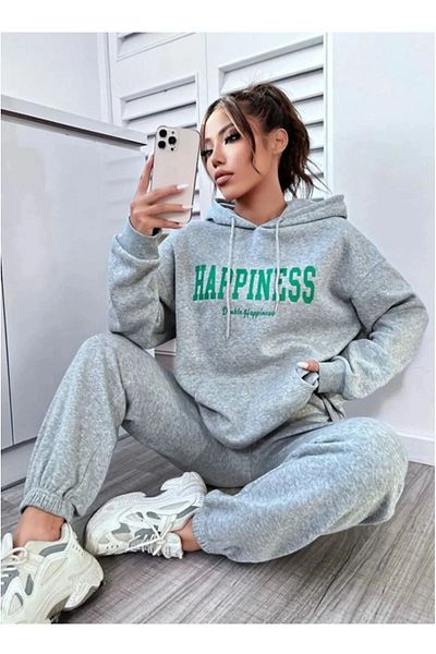 pandy Σετ φόρμας Unisex Happiness Printed Grey Oversize Raster