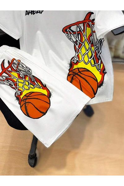 NoVibe Kids Basketball Printed Top and Bottom Set Cotton Shorts T-Shirt Set