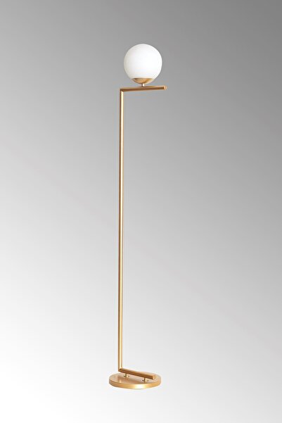 Luzarana Casa Sarı Metal Gövde Beyaz Camlı Tasarım Lüx Yerden Aydınlatma Lambader