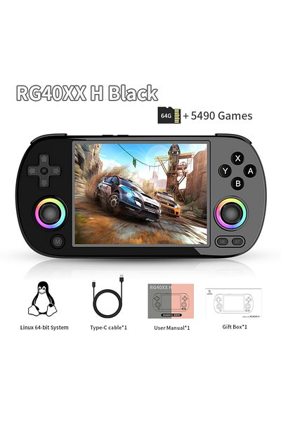 Choice Black 64GB ANBERNIC RG40XX H Handheld Game Console Linux 64-bit System 4.0 inch IPS 3200mAh Retro Vi